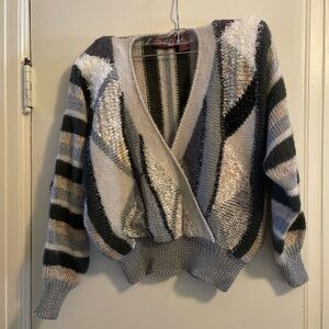 Vintage 80’s Ginenne Mixed Fabric Patchwork Pink Grey Sweater Size Large